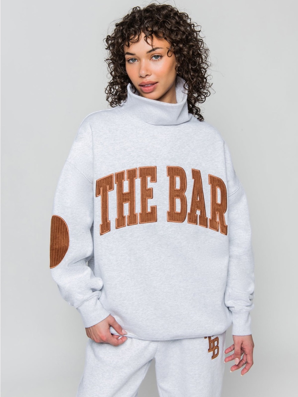 THE BAR Sold Out Charles Highest Neck Sweatshirt Corduroy Gray Ember Brown 2XL